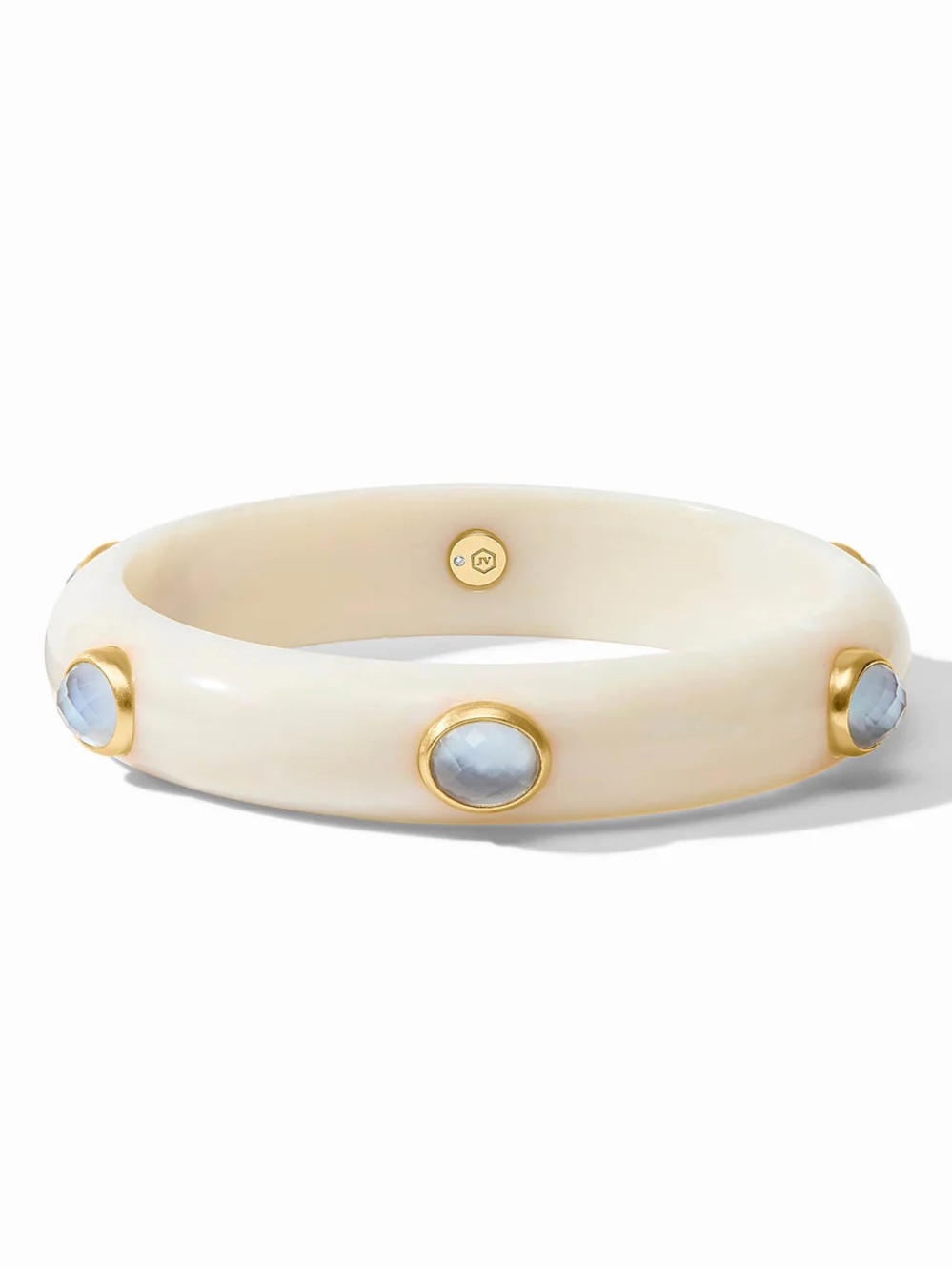 Cream Resin Bangle with Blue Stone Accents